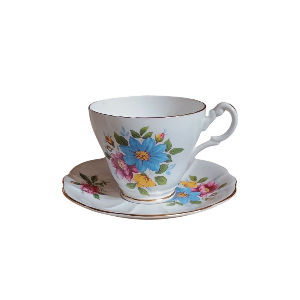 Royal Imperial England Bone China Teacup & Saucer Multi Color Florals
